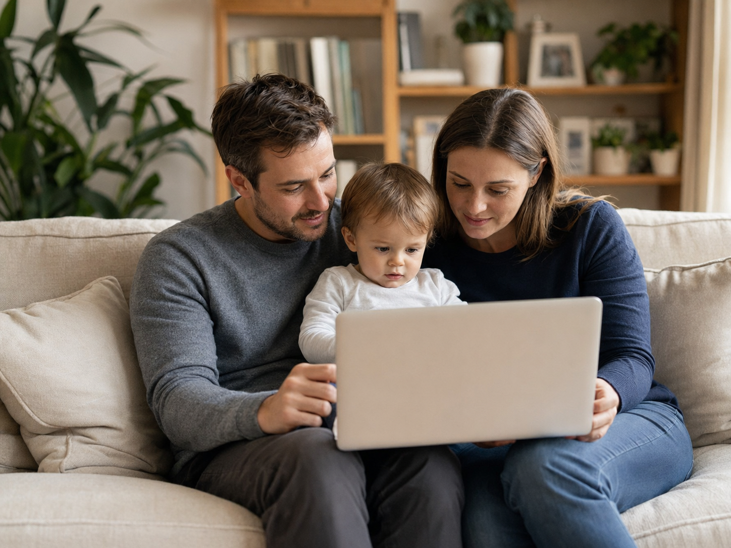 Family on a sofa with a laptop
